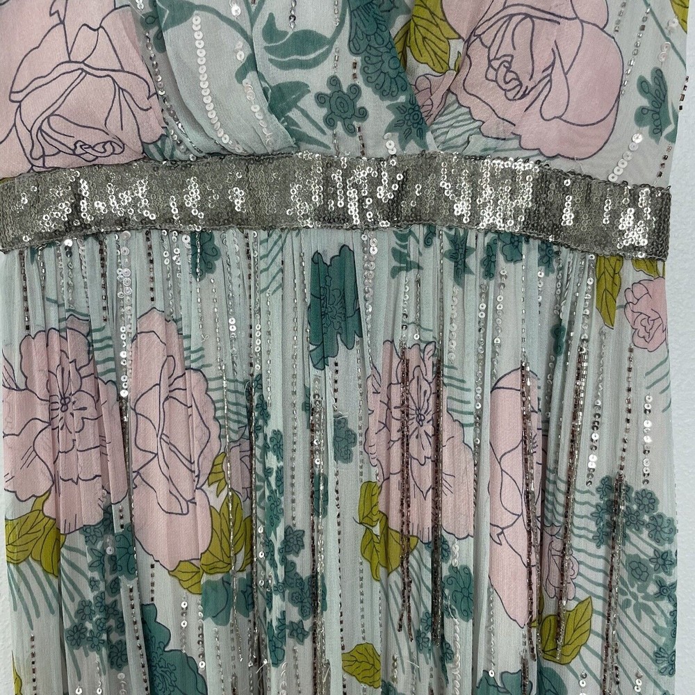 Anthropologie Sylvia Sequin Beaded Fringe Midi Dress Floral | Size 2 - Picture 14 of 16
